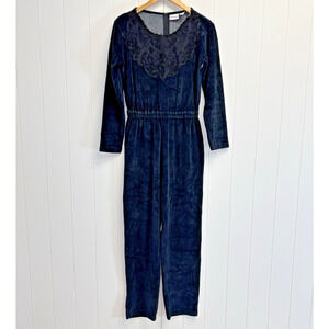 Vintage Newport News Women Whimsigoth Velour Jumper Size S Comfy Lace 90s Witchy